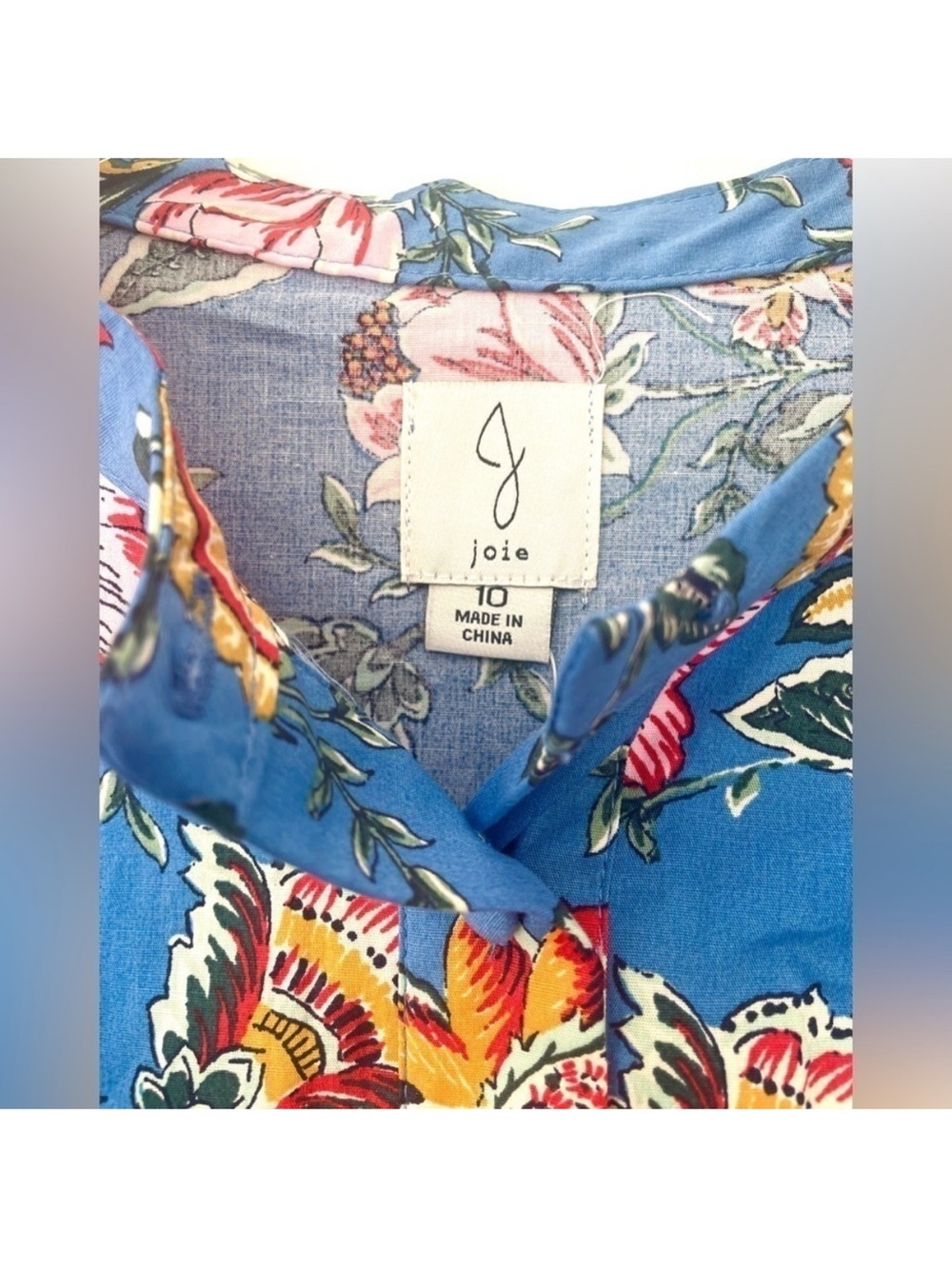 New JOIE Floral Print Puff Sleeve Belted Cotton Button-Front Dress - Picture 5 of 5